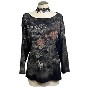 Vtg Y2K/90's Cactus Bedazzled Rhinestone Grunge Gothic Whimsigoth Western Top